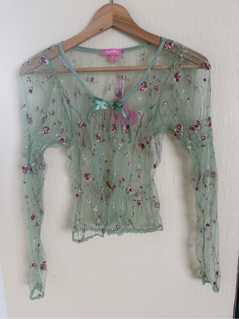 Sheer Embroidered Puff Sleeve Top